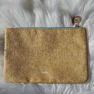 NWOT Ipsy Gold Makeup Bag With Rhinestone Zipper Pull